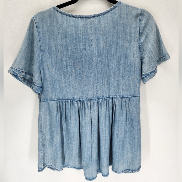 Orientique Naturally Australian Chambray Embroidered Blouse Womens Small Blue - Picture 2 of 8